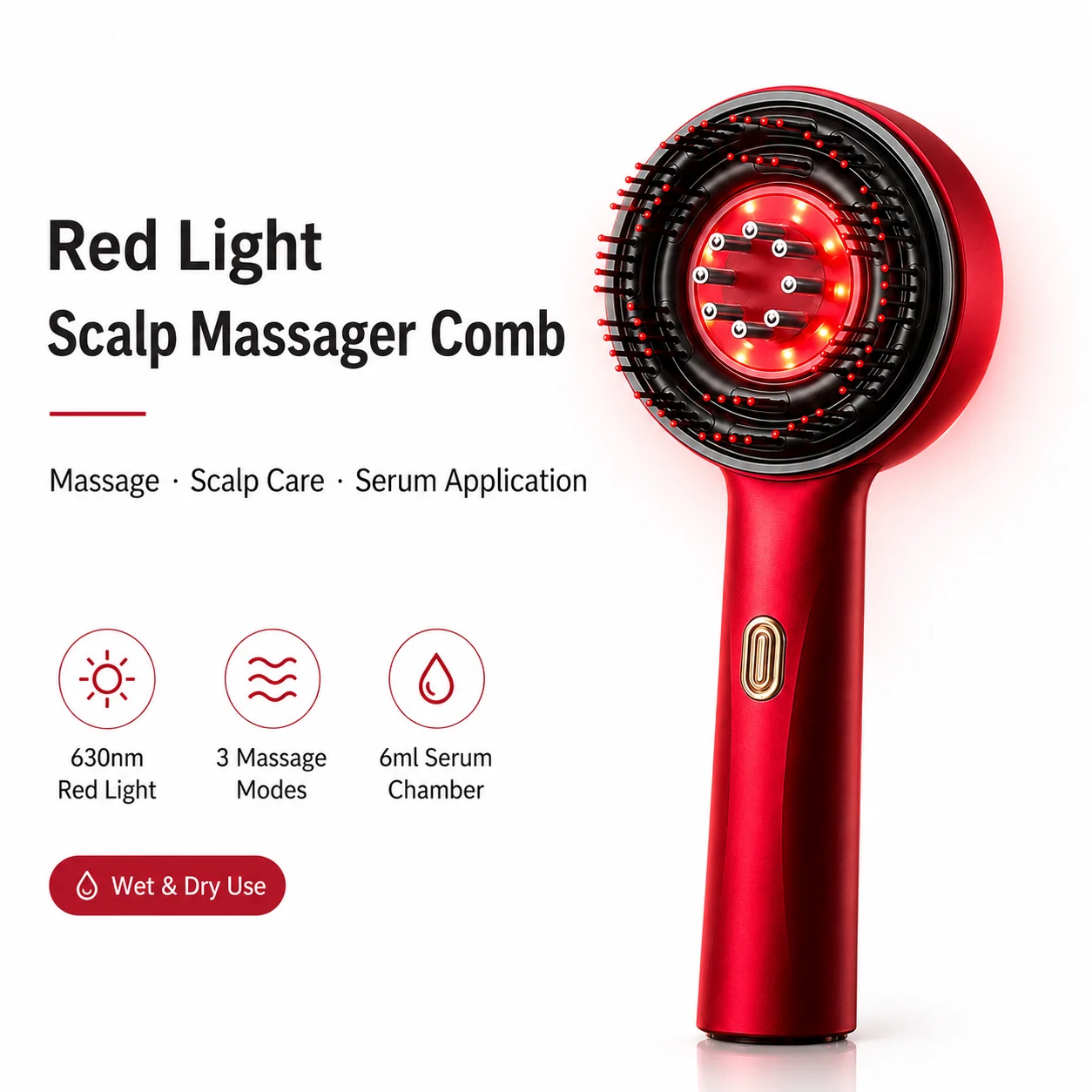 Hair Care Hair Serum - Red Light Scalp Massager Comb 630nm